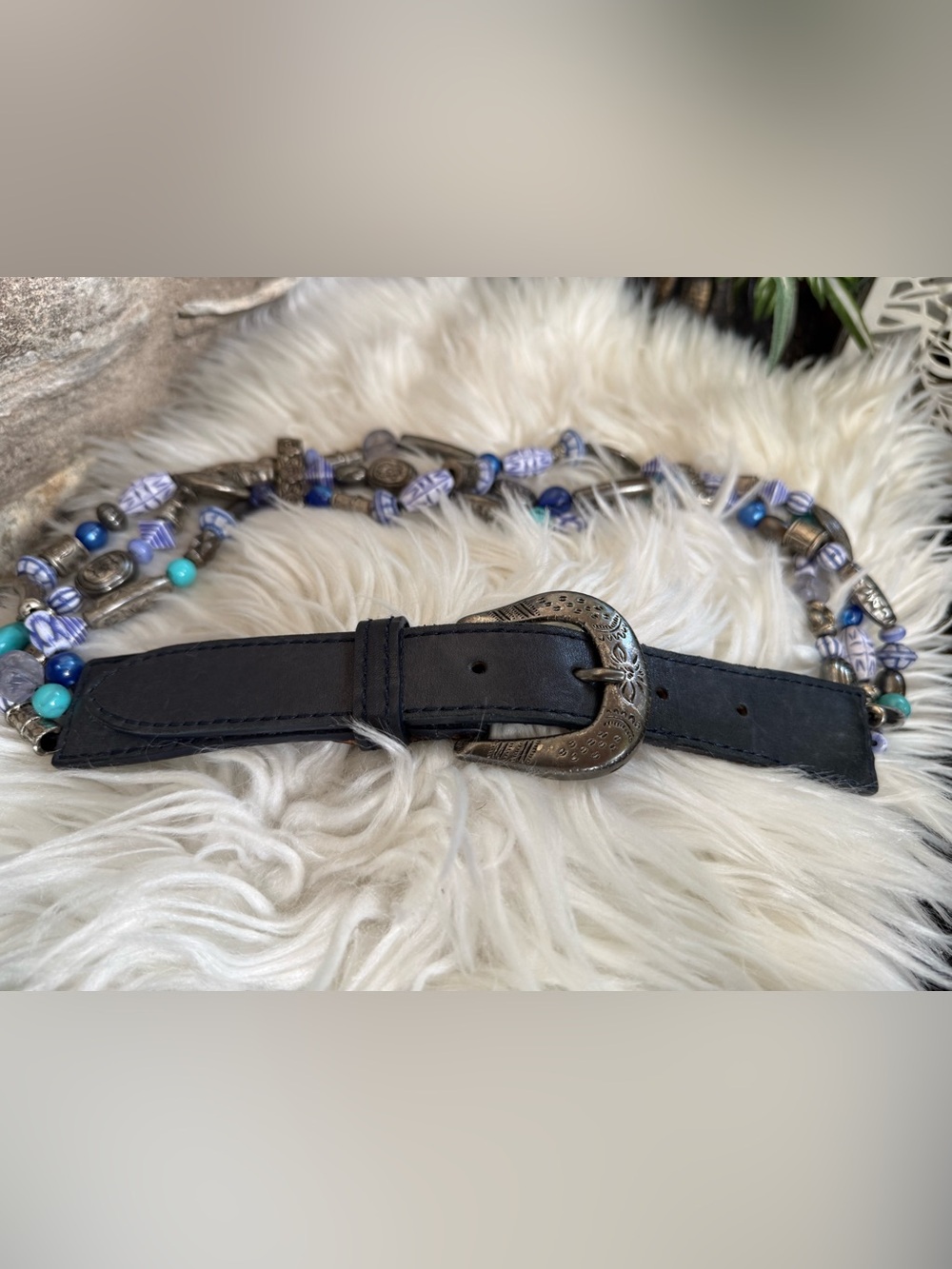 Boho cottage core festival vibe Expressed Black Leather Western Buckle Belt